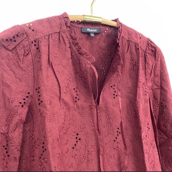 NWT Madewell Embroidered Eyelet Ruffled Popover Top XS - Picture 7 of 9
